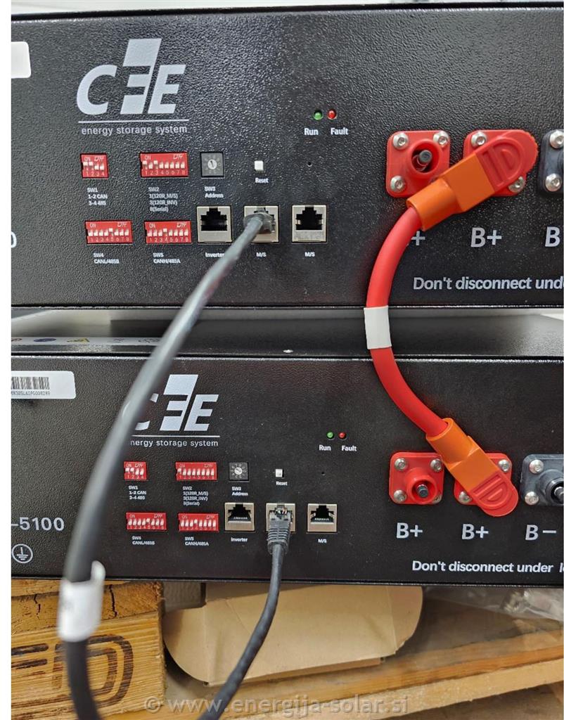 Povežemo komunikacijski kabel med baterijama, uporabimo izhod M/S.